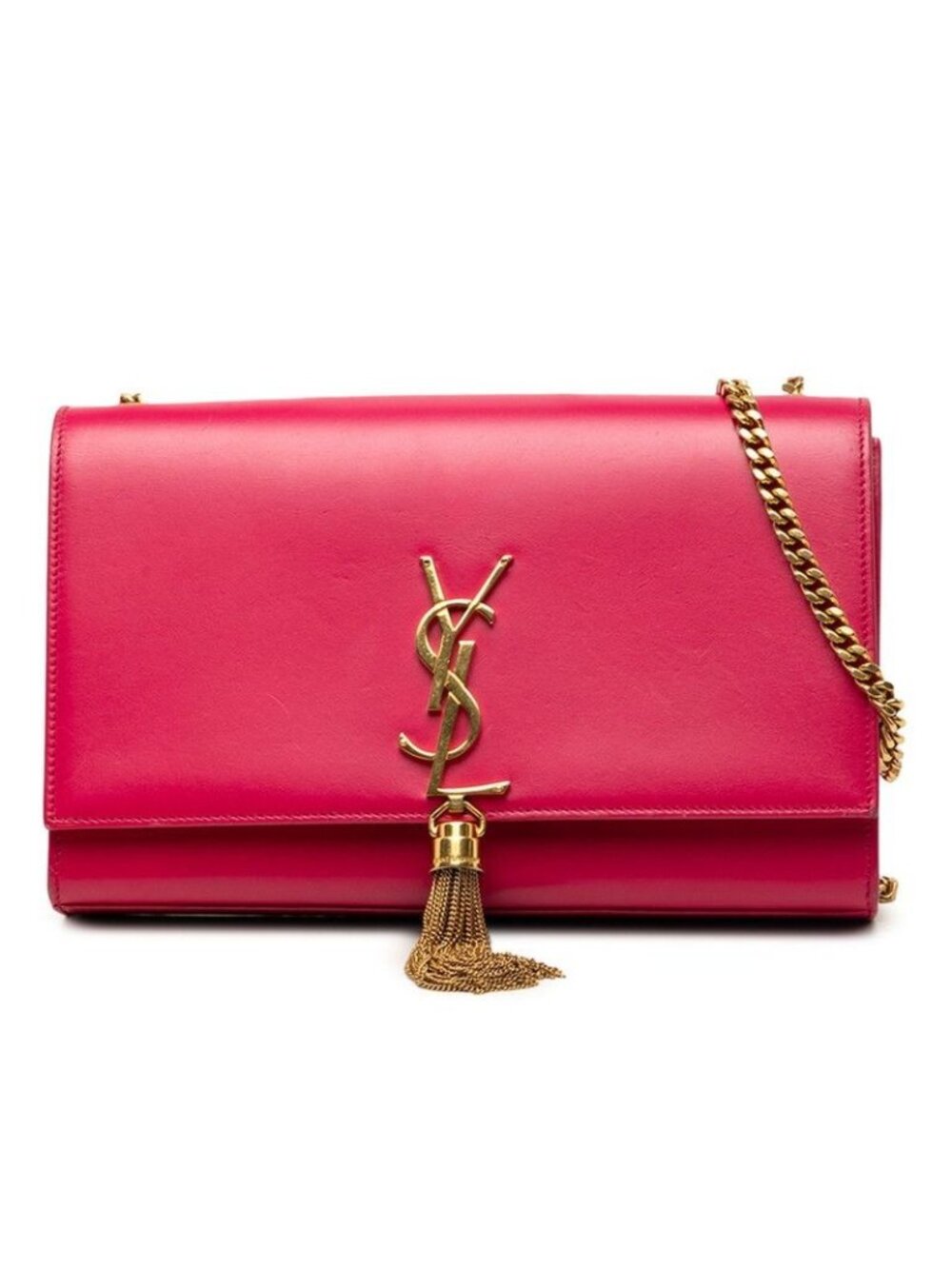 Saint Laurent YSL Logo Kate Crossbody Chain Shoulder Bag Pink Leather